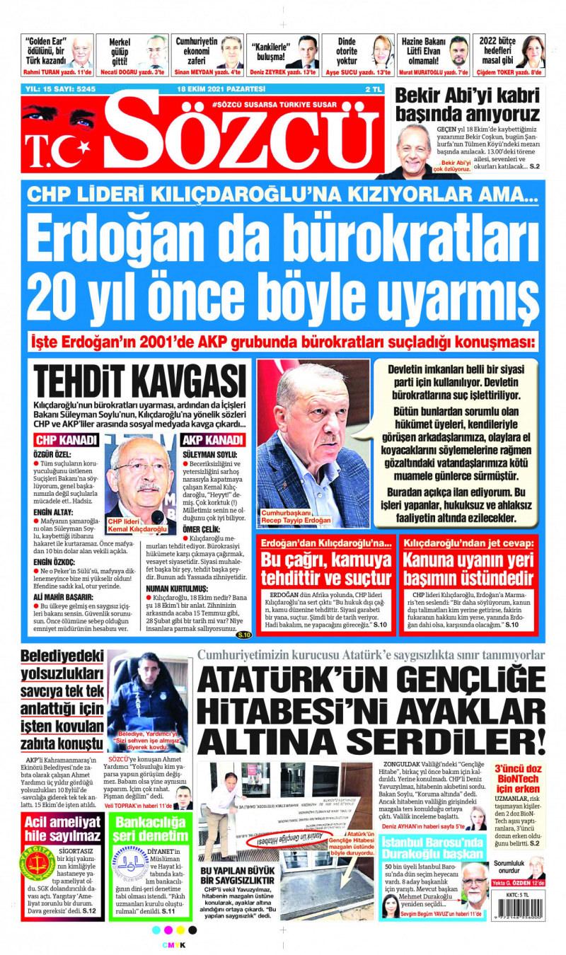 Sözcü Gazetesi'nin Kılıçdaroğlu'nu aklamak için attığı manşet.