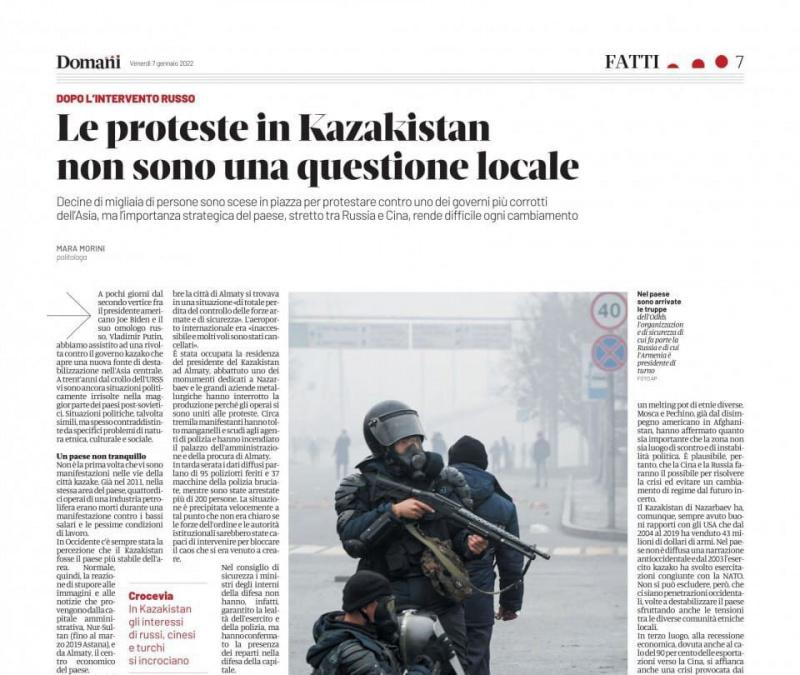 İtalyan basınında Kazakistan'da yaşanan olaylar ile ilgili değerlendirme yer aldı.