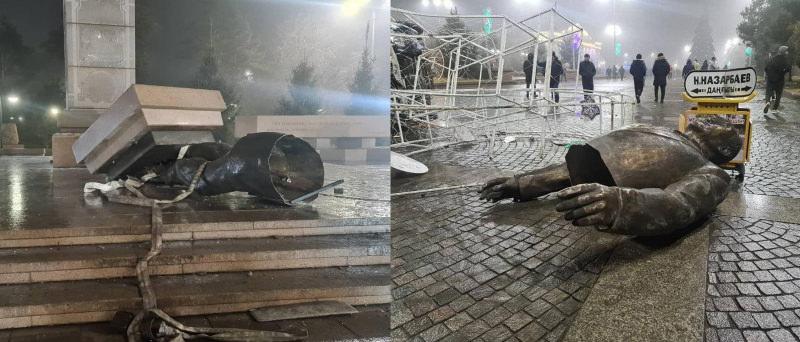Nursultan Nazarbayev'in heykelini yıktılar