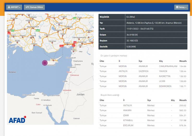 AFAD'ın yayınladığı deprem haritası