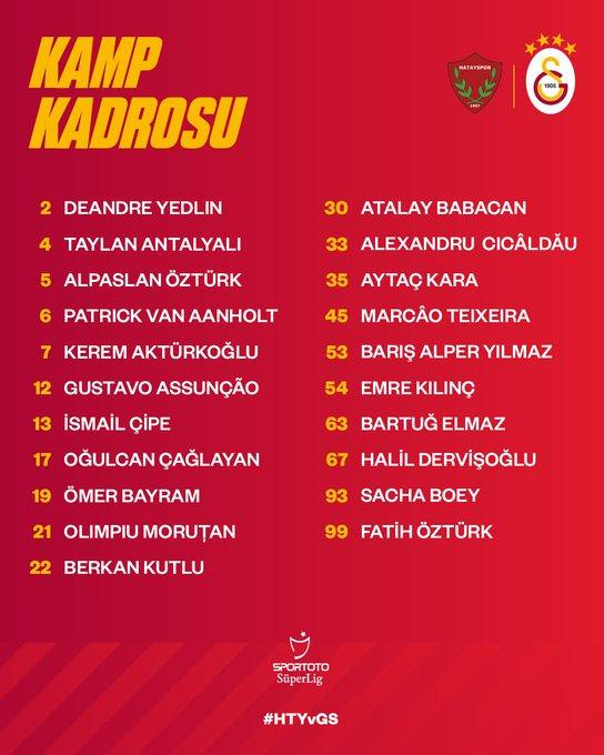 Galatasaray'ın Hatayspor maçı kamp kadrosu