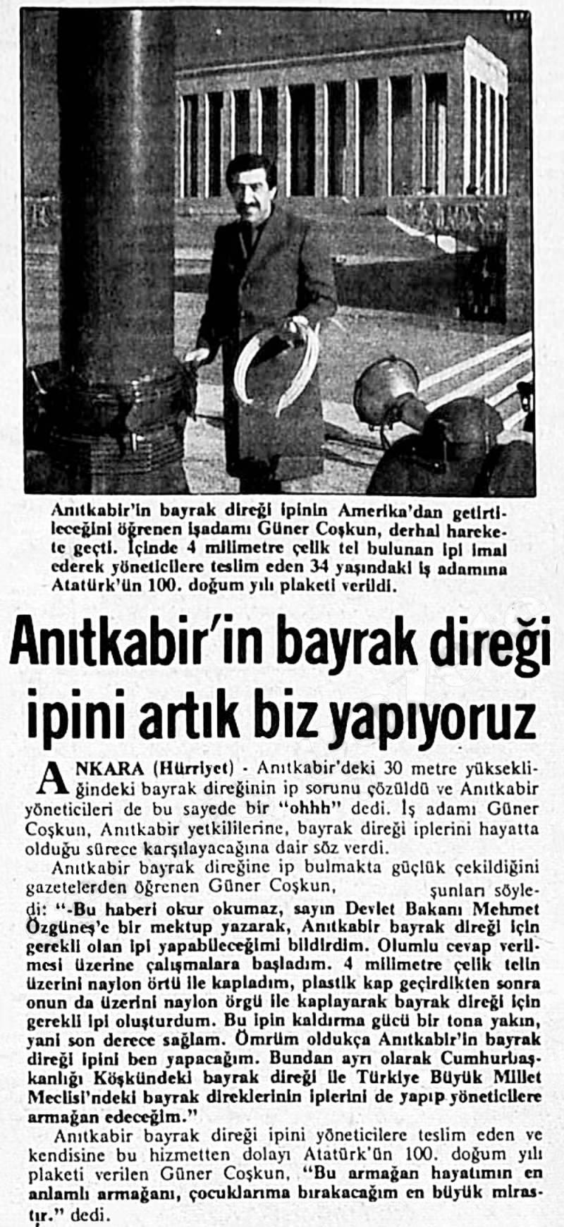 15 Ocak 1981 tarihli Hürriyet Gazetesi kupürü. 