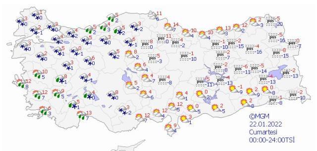 22 Ocak Cumartesi Türkiye geneli hava durumu (Kar yağışı etkili)