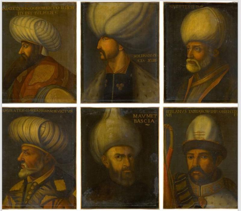 17. yüzyıla ait Kanuni Sultan Süleyman’ın resmi ve diğer 5 padişahın yağlı boya orjinal eseri.