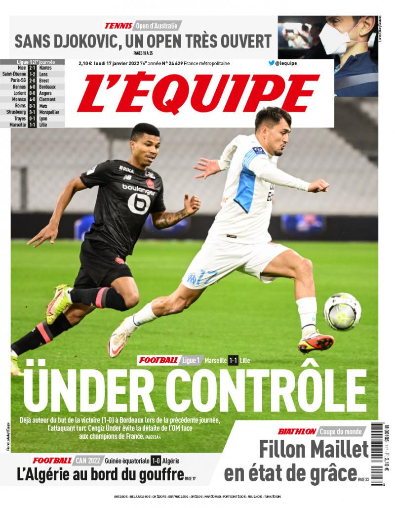 L'Equipe: Bordeaux karşısında takımının galibiyet golünü atan Cengiz Ünder, Lille karşısında da Marsilya'yı mağlubiyetten kurtardı.