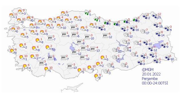 20 Ocak Perşembe Türkiye geneli hava durumu (Kısmen kar yağışı)