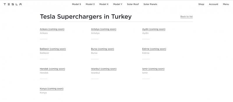 Tesla'nın süper şarj istasyonları Türkiye listesi
