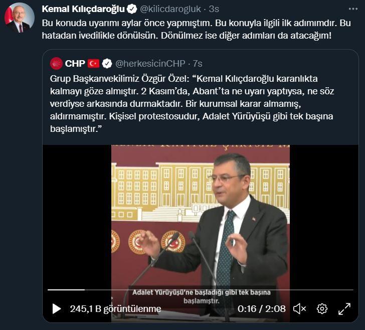 Kemal Kılıçdaroğlu: Bu hatadan ivedilikle dönülsün. Dönülmez ise diğer adımları da atacağım!