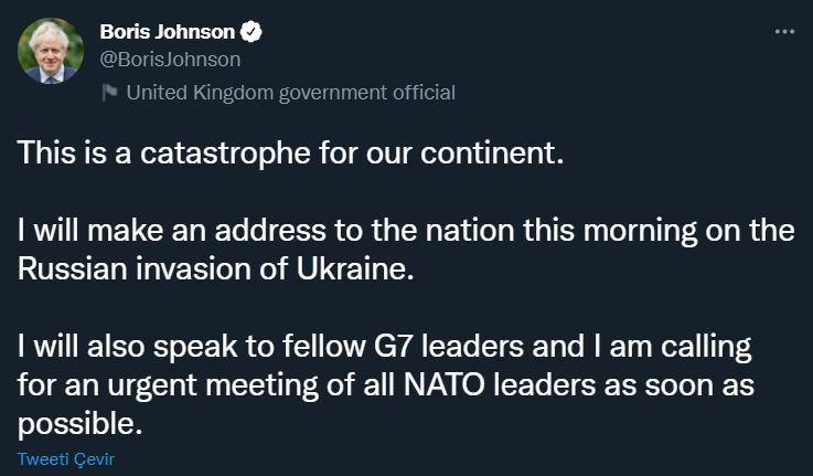 İngiltere Başbakanı Boris Johnson NATO liderlerini acil toplantıya çağırdı