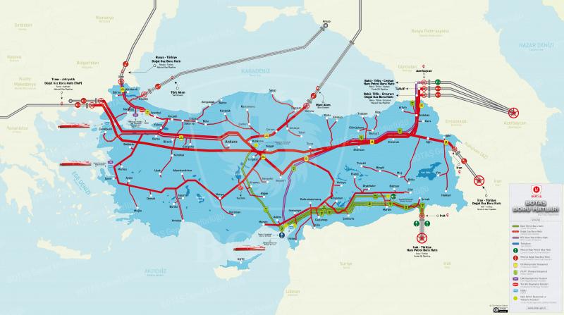 Türkiye boru hatları haritası