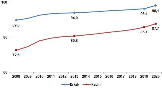 Kaynak: TÜİK, Ulusal Eğitim İstatistikleri Veri Tabanı, 2008-2020