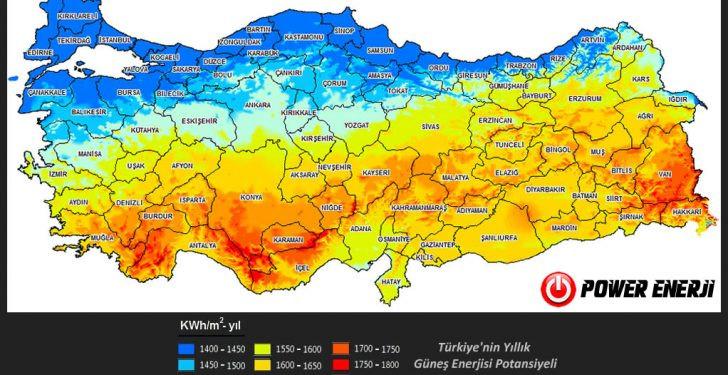 Türkiye güneş enerjisi haritası