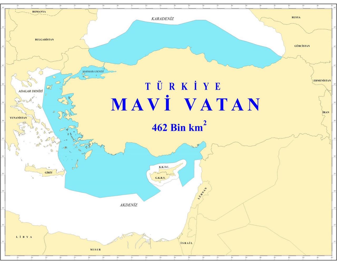 TÜRK Degs Başkanı Müstafi Tümamiral Cihat Yaycı'nın hazırladığı Mavi Vatan haritası
