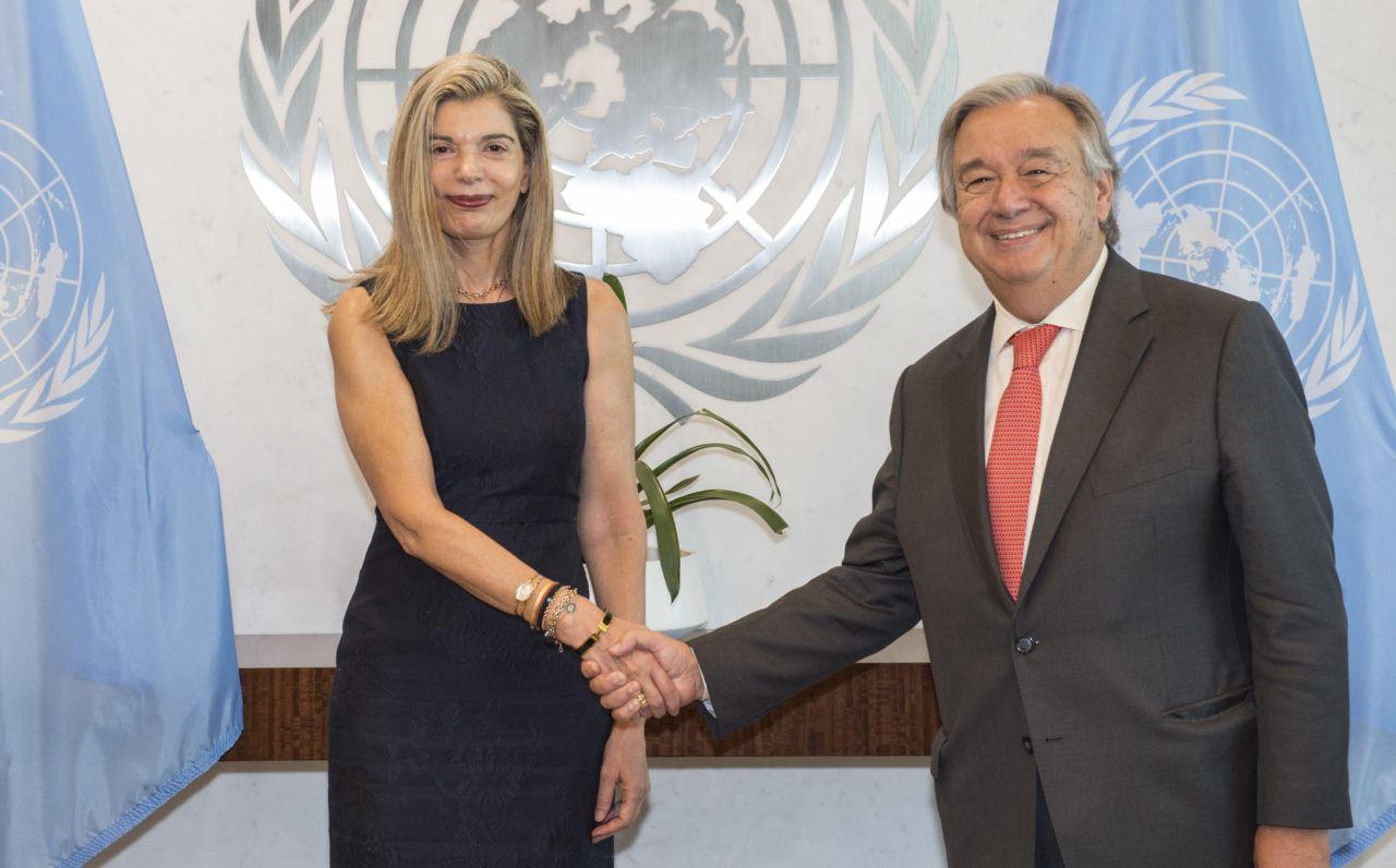Yunan elçi Maria Theofili ve BM Genel Sekreteri Antonio Guterres