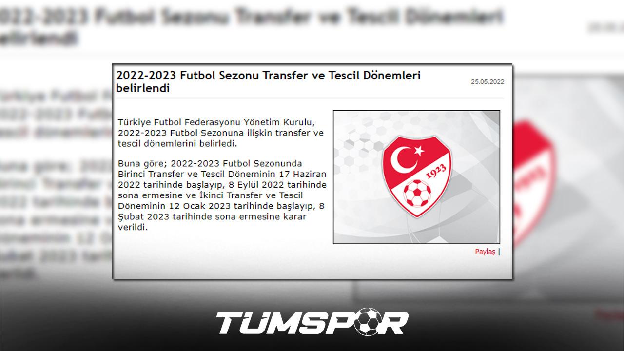 TFF'nin 2022-23 Transfer ve Tescil Dönemi açıklaması