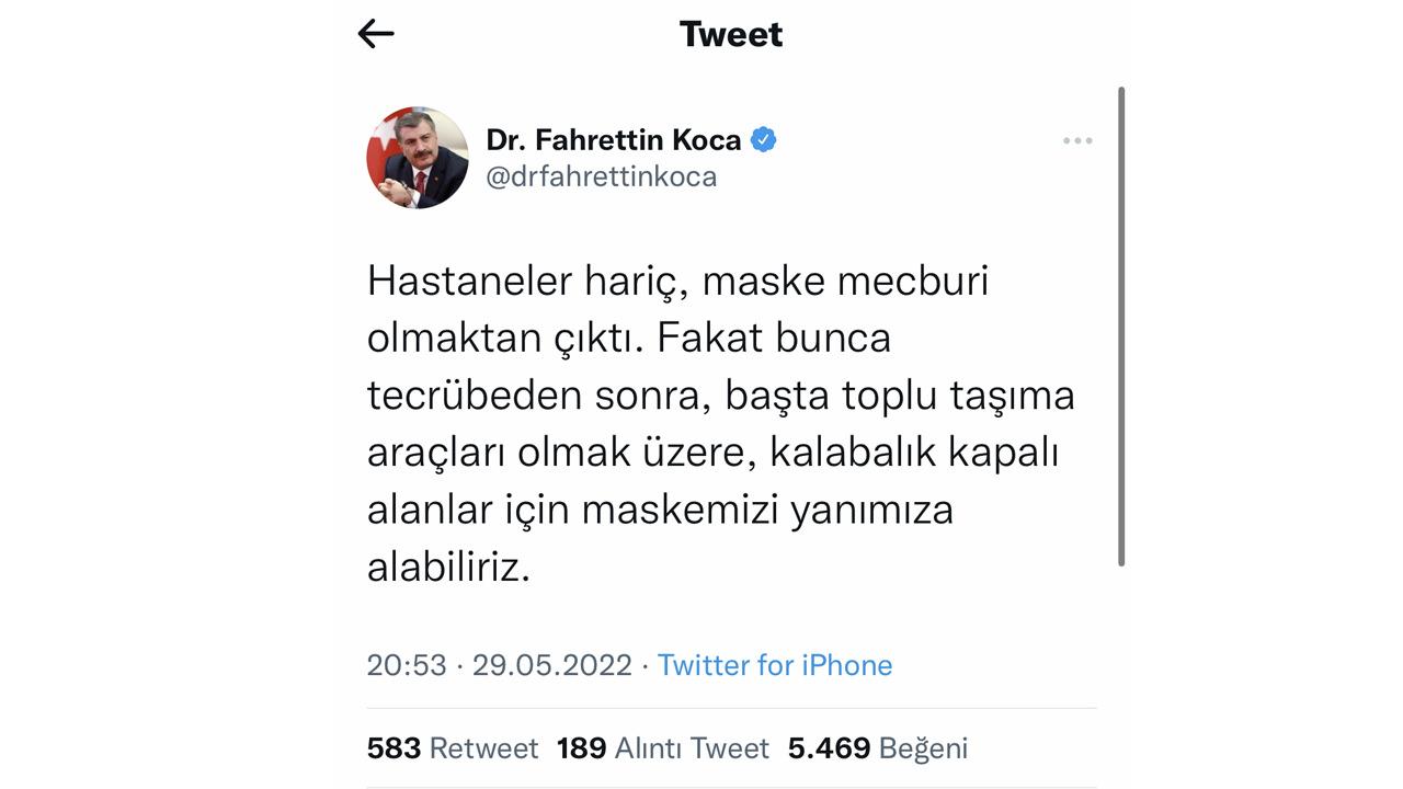 Fahrettin Koca'nın maske zorunluluğu ile ilgili açıklamasının devamı
