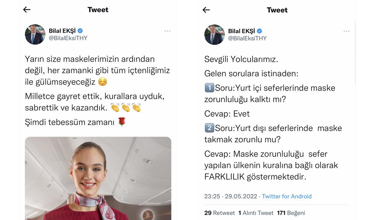 Türk Hava Yolları Genel Müdürü Bilal Ekşi'nin uçakta maske zorunluluğu ile ilgili açıklaması
