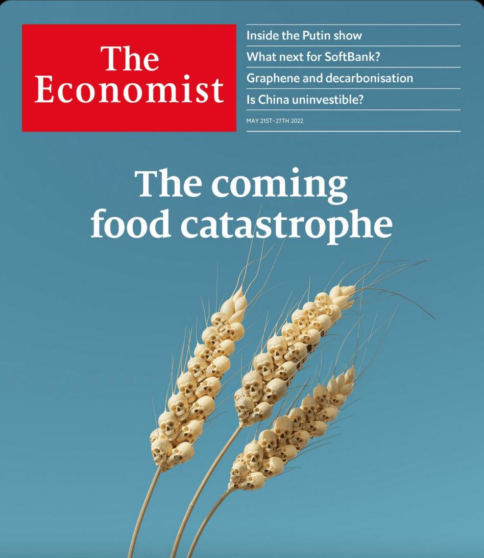 The Economist dergisi kapağında Ukrayna-Rusya savaşı sonrası beklenen gıda krizine gönderme yaparak üzerinde kuru kafa simgeleri olan buğday başaklarına yer verdi.