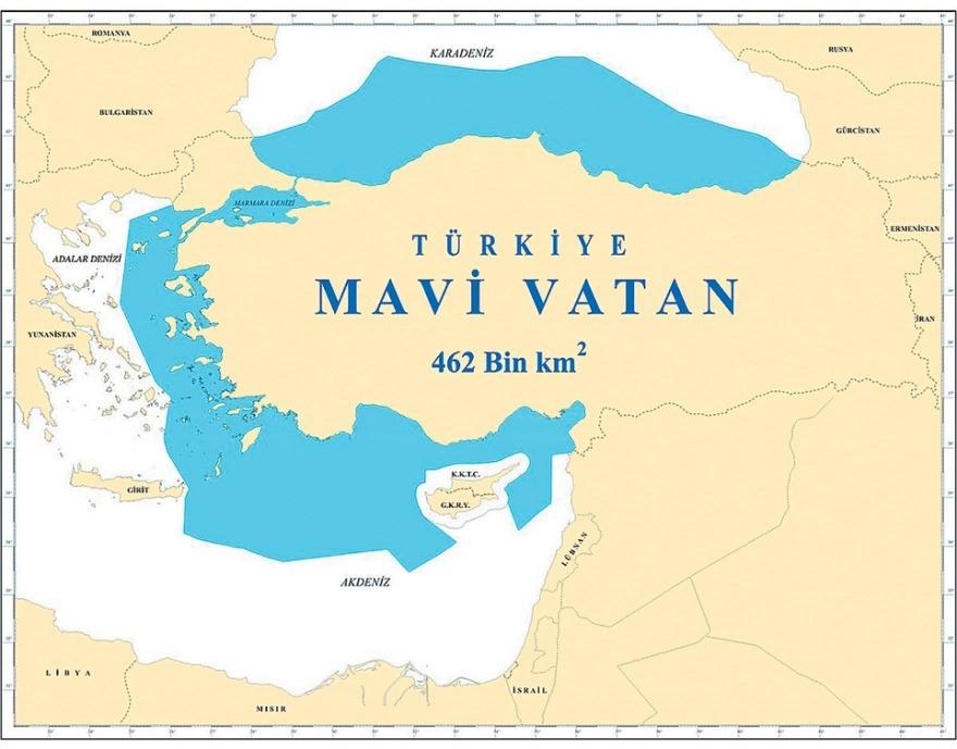 Yunanistan Başbakanı Kiryakos Miçotakis'in Türkiye'yi AB ve ABD'ye şikayet için yanında götürdüğü Mavi Vatan haritası