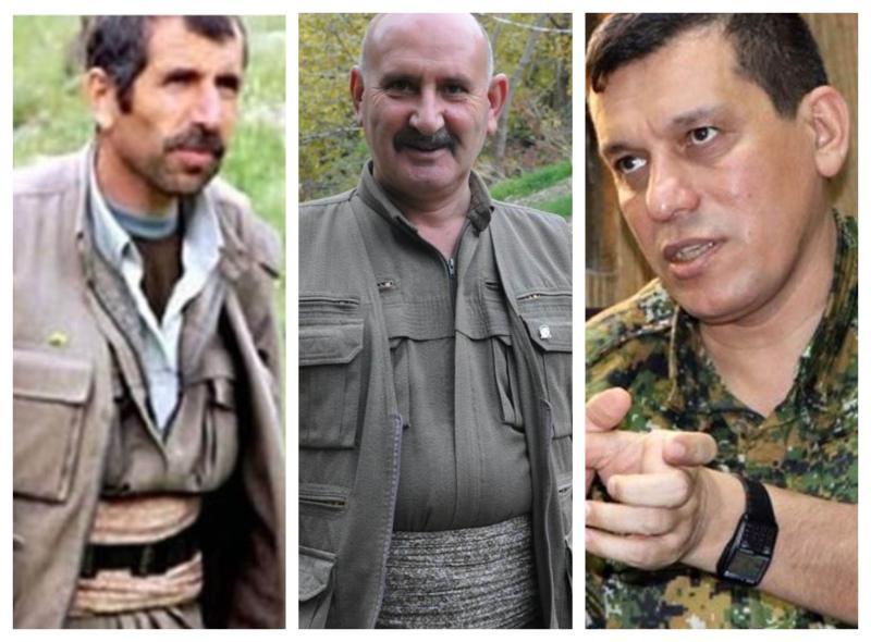 Sülo'ya göre SDG'nin yönetimi, terörist elebaşı Mazlum Abdi'den (sağda) önce PKK'nın tepe yöneticilerinden Sabri Ok (ortada) ve Bahoz Erdal'da