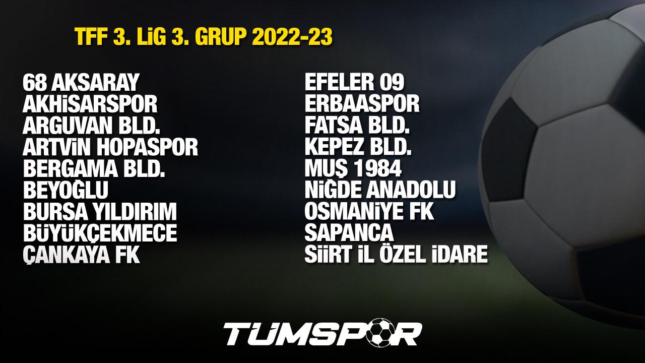 TFF 3. Lig 3. Grup 2022-2023 Futbol Sezonu Takımları