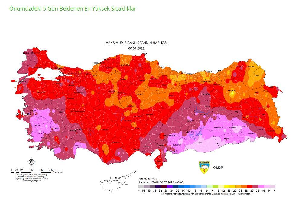 Maksimum Hava Sıcaklıkları Haritası 