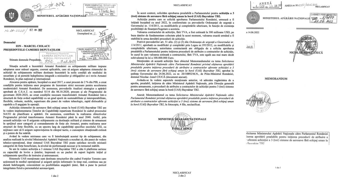 Romanya Savunma Bakanlığı'ndan, Romanya Parlamentosu'na yazdığı talep mektubu
