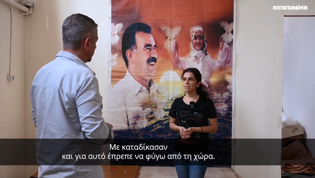 Öcalan posterinin önünde röportaj