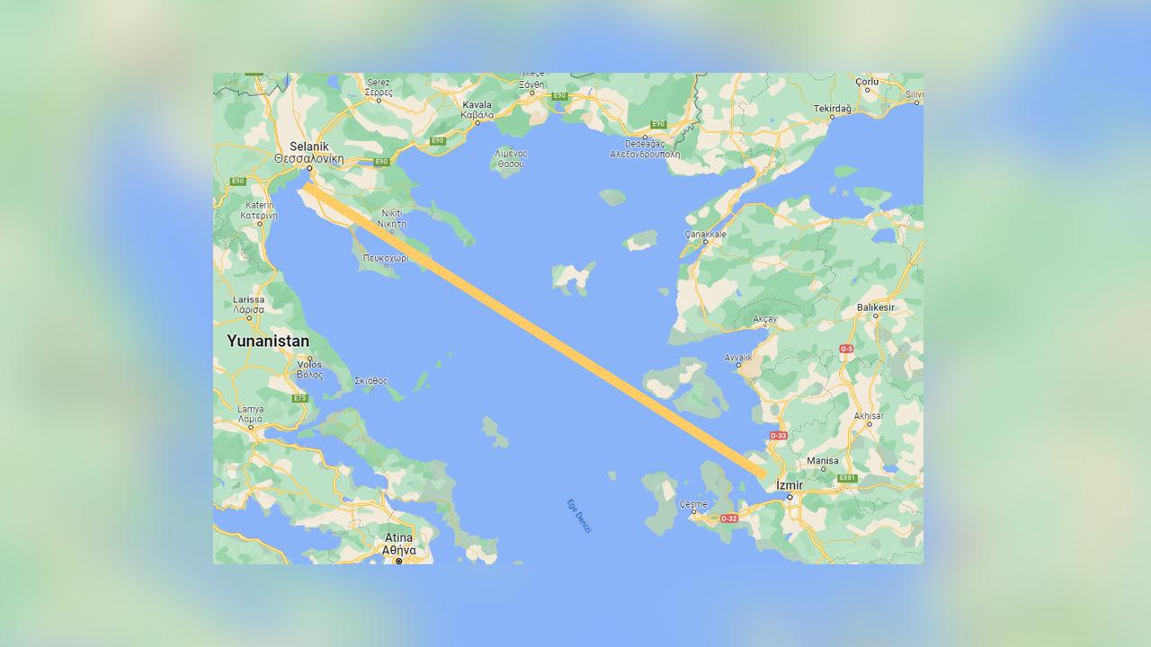 Haritada Selanik ile İzmir (Kaynak: Google Haritalar)