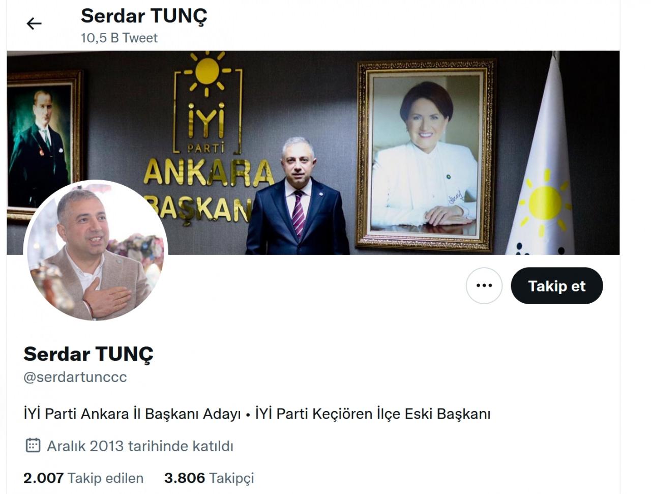 İyi Parti'li Serdar Tunç'un resmi Twitter hesabı