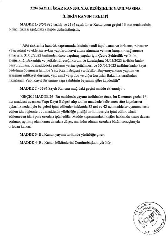 Depremin ardından sık sık hükümeti eleştirmişlerdi! CHP'nin geçen ay imar affı teklifi yaptığı ortaya çıktı - Resim : 4