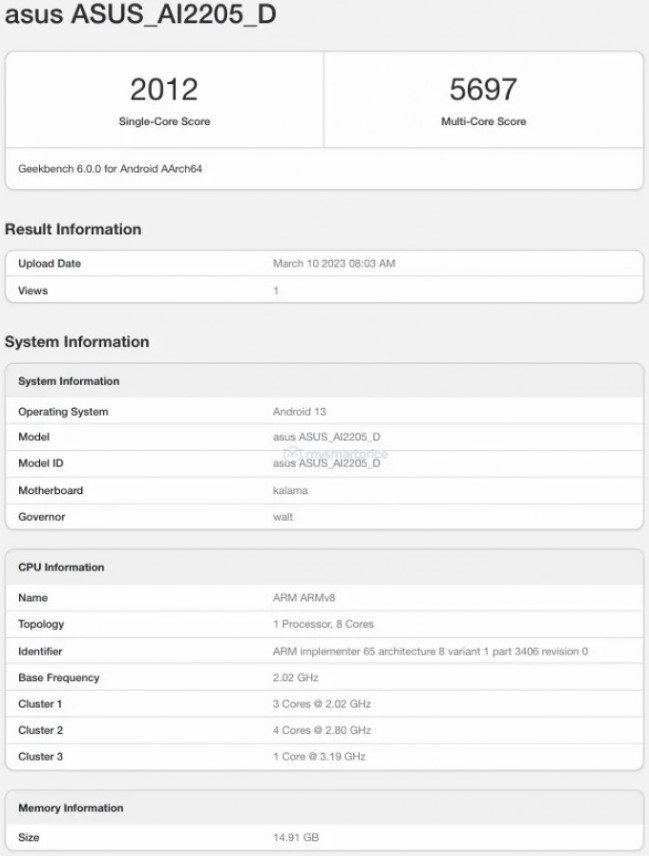 ASUS ROG Phone 7 - Geekbench test sonuçları