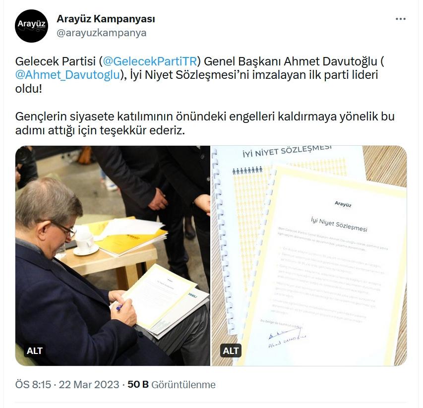 Davutoğlu, Alman vakfı tarafından fonlanan Arayüz Kampanyası ile ilişkisini, kuruluşun İyi Niyet Sözleşmesi'ne imza atarak alenileştirdi.