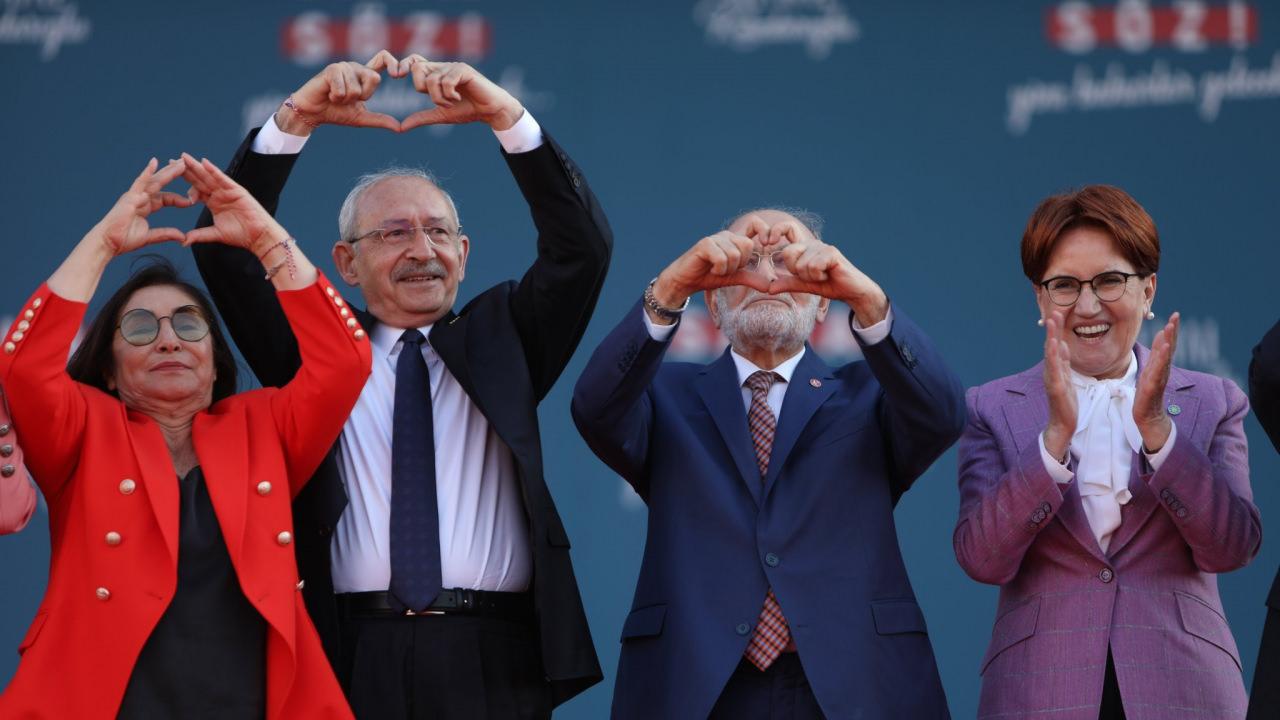 Temel Karamollaoğlu, Kemal Kılıçdaroğlu ile "kalp işareti" yaparken.