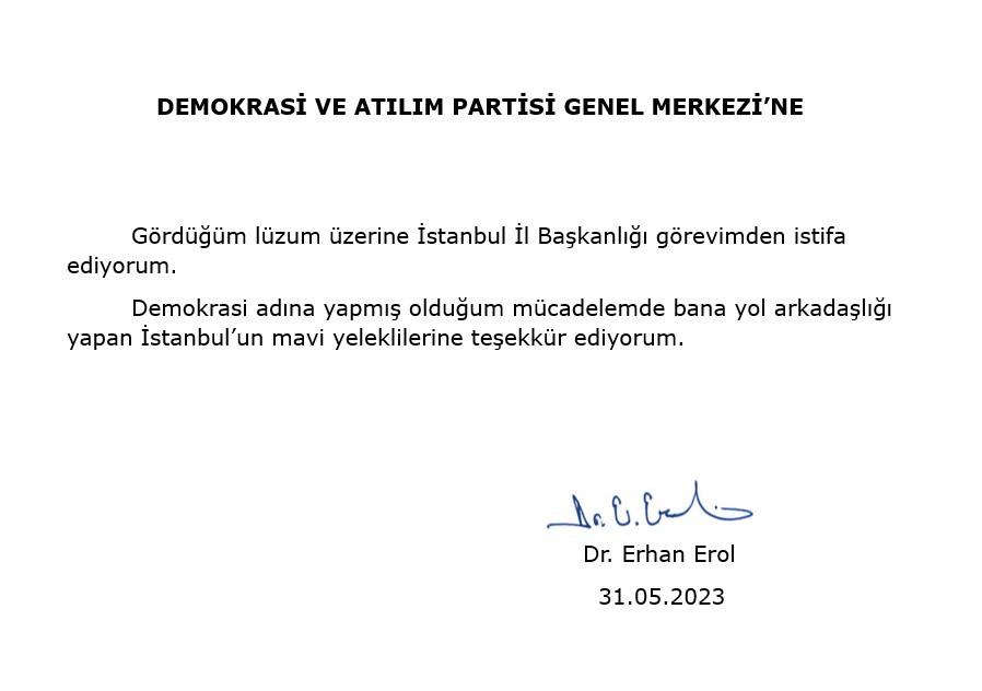 DEVA Partisi'nde deprem! İstanbul İl Başkanı Erhan Erol istifa etti!
