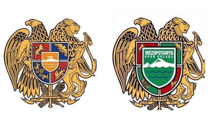Ermenistan devlet arması (Solda) - Mezopotamya Spor Faaliyetleri logosu (Sağda)