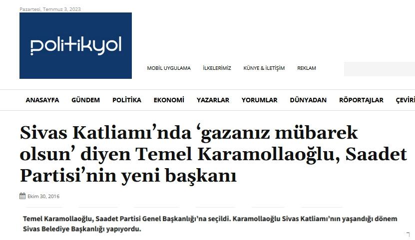 Temel Karamollaoğlu hakkında 2016 yılında CHP'ye yakın bir platformda yayınlanan haber.
