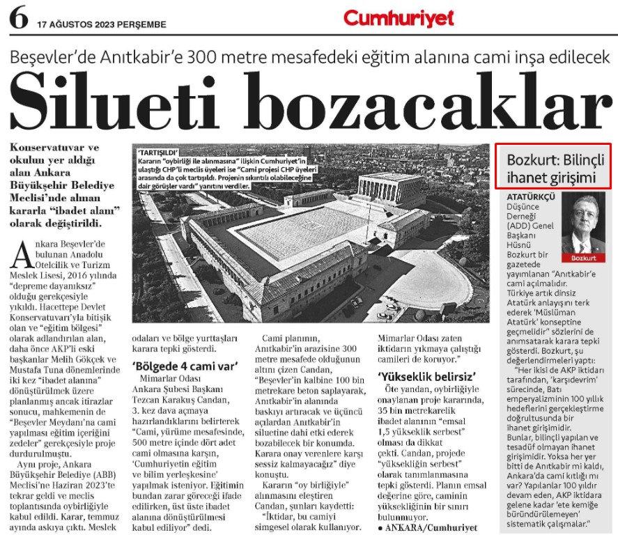 Söz konusu haber, Cumhuriyet gazetesinin 6. sayfasında yer aldı.