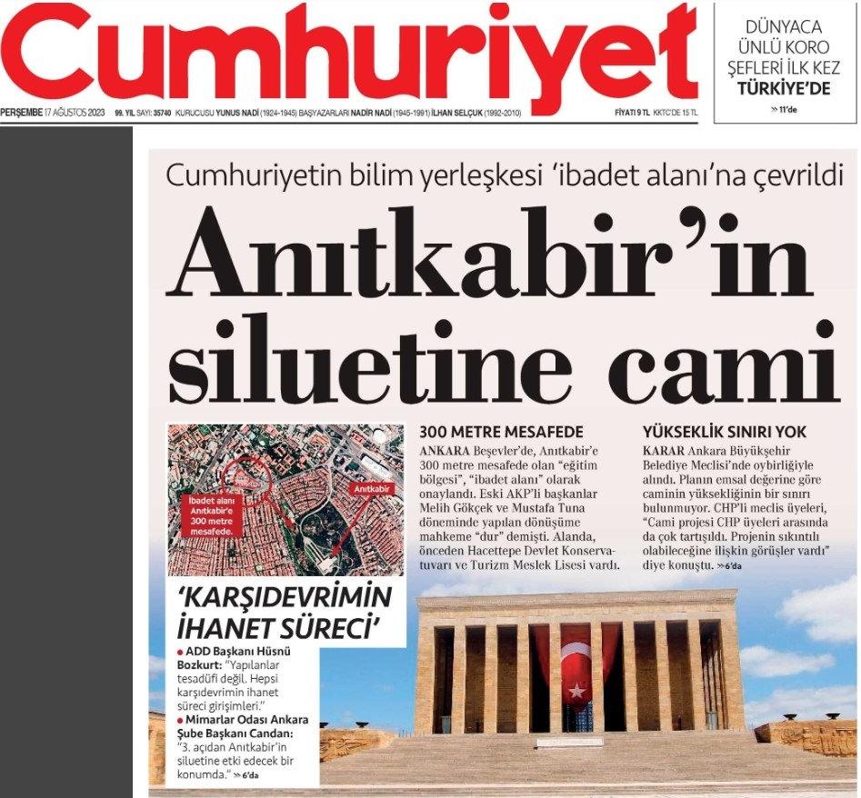 Cumhuriyet gazetesinin bugünkü manşeti