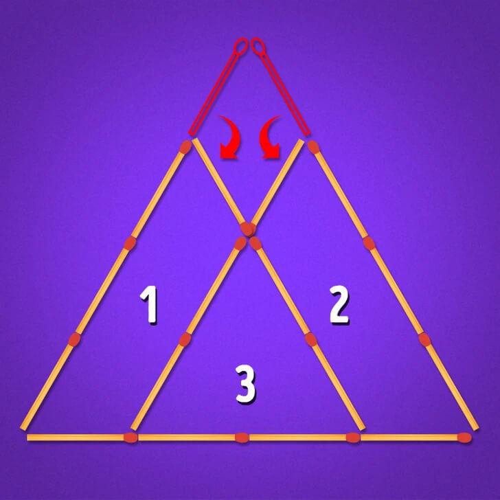 Sadece 2 kibrit çöpünü hareket ettirerek 3 tane üçgen elde edebilir misin?