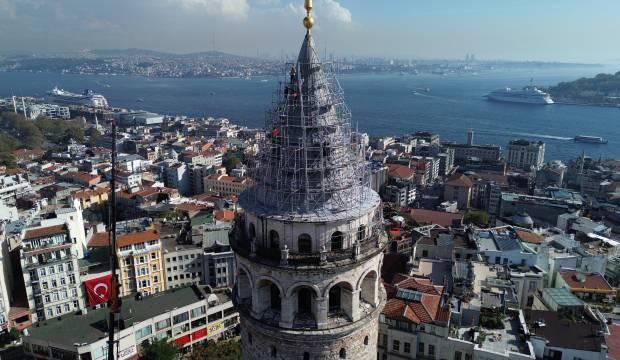 İstanbul'un simgesi Galata Kulesi'nde restore çalışması! Külahı yenileniyor...