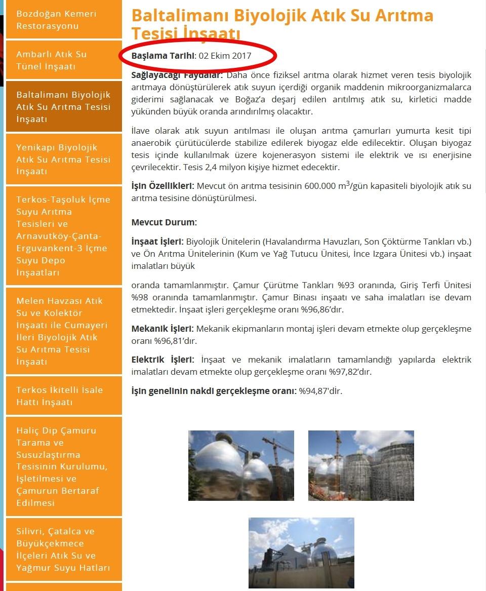 İSKİ'nin resmi internet sitesindeki bilgiler, Baltalimanı Biyolojik Arıtma Tesisi'nin de İmamoğlu projesi olmadığını belgeliyor.