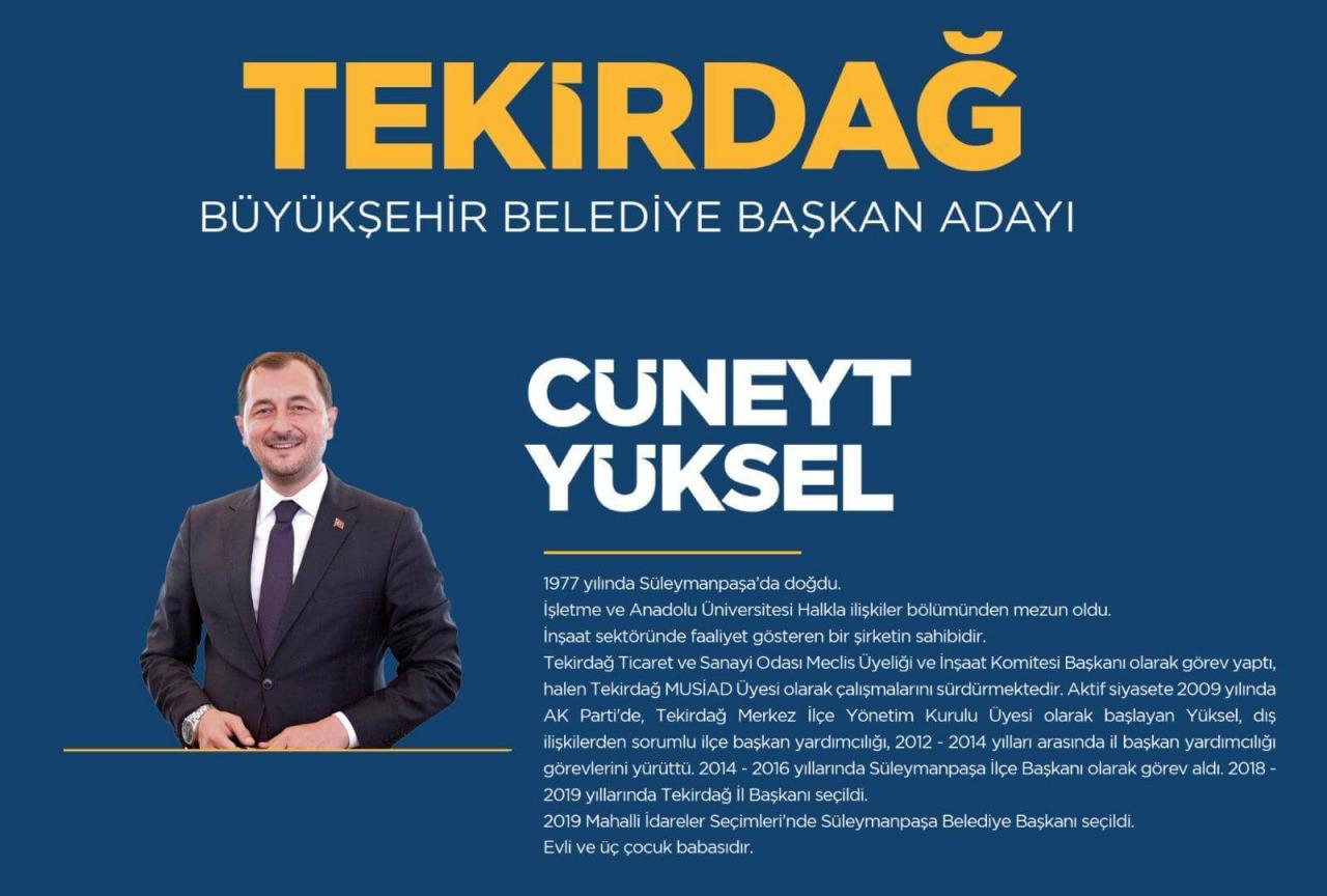 AK Parti Tekirdağ Büyükşehir Belediye Başkan Adayı Cüneyt Yüksel kimdir ve aslen nerelidir?