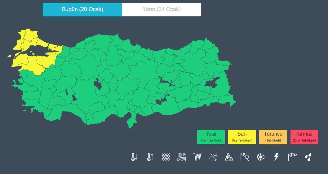 Meteoroloji Genel Müdürlüğü, İstanbul dahil 9 ile sarı kodlu uyarıda bulundu.