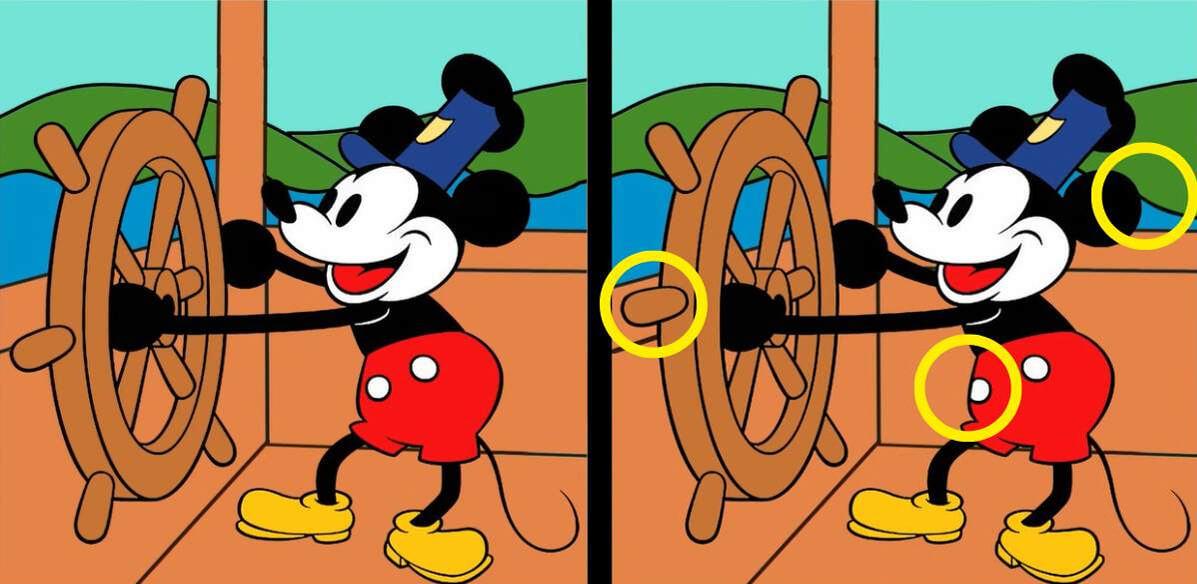 Mickey Mouse’a ait iki görsel arasındaki 3 farkı bulabilir misin? Üçüncü farkı sadece dikkat konusunda uzman olanlar bulabiliyor