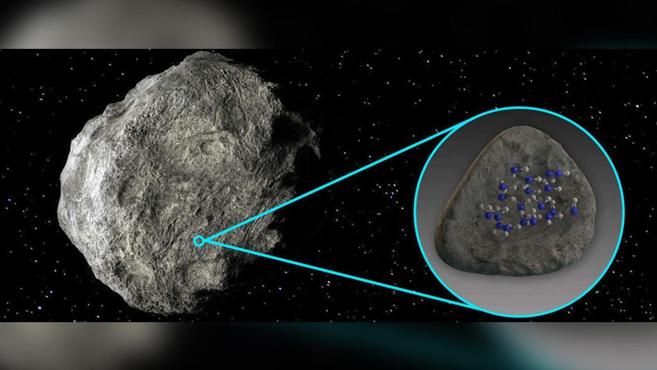 SOFIA ve bir asteroid yüzeyinde bulunan su molekülleri illüstrasyonu