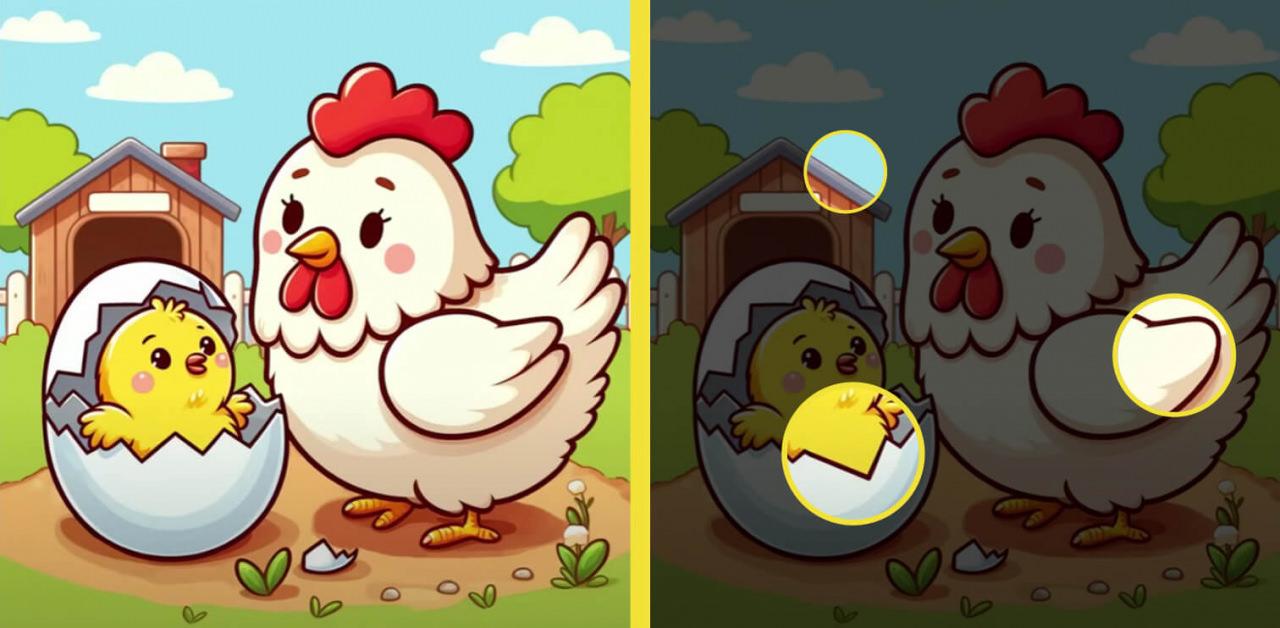 Tavuk ve yavru civcive ait iki resim arasındaki 3 farkı 10 saniye içerisinde bulabilir misiniz?