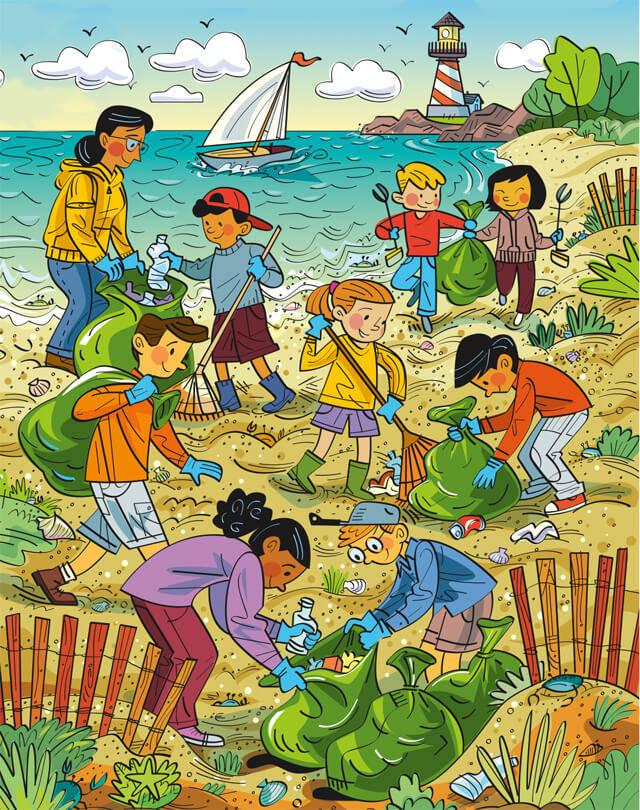 Sahil kenarında çöp toplayan çocukların olduğu bu görselde sadece en keskin gözlü kişiler ustaca gizlenmiş olan çatalın nerede olduğunu bulabiliyor