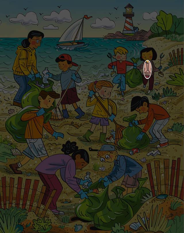 Sahil kenarında çöp toplayan çocukların olduğu bu görselde sadece en keskin gözlü kişiler ustaca gizlenmiş olan çatalın nerede olduğunu bulabiliyor