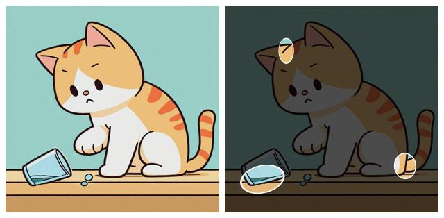 Su dolu bardakla oynayan kediye ait iki resim arasındaki farkları sadece gözlem ustaları bulabilir!